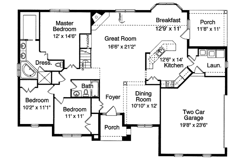 Home Plan - Floor Plan - Main Floor for Traditional House Plan #46-698 - 3 bed, 2 bath