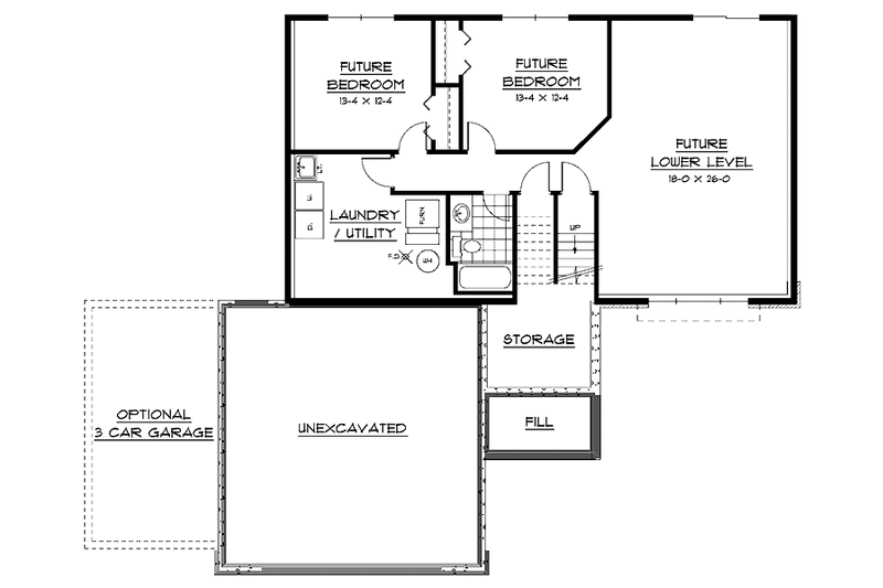 House Blueprint - Floor Plan - Lower Floor for Contemporary House Plan #51-589 - 2 bed, 1 bath