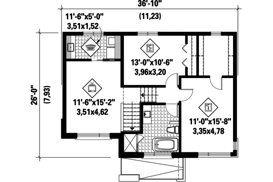 Floor Plan - Upper Floor for Contemporary House Plan #25-4513 - 2 bed, 1 bath