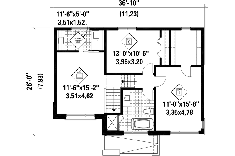 Dream House Plan - Floor Plan - Upper Floor for Contemporary House Plan #25-4513 - 2 bed, 1 bath