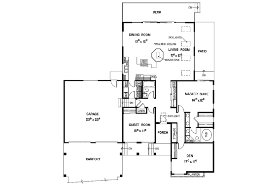 Floor Plan - Main Floor for Traditional House Plan #60-930 - 2 bed, 2 bath