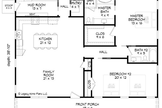 Floor Plan - Main Floor for Country House Plan #932-627 - 2 bed, 2 bath