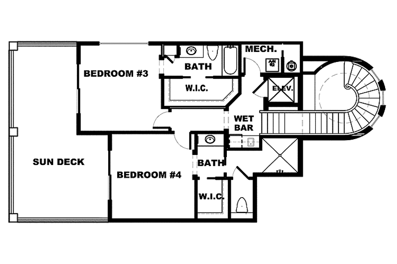 House Blueprint - Floor Plan - Upper Floor for Mediterranean House Plan #1017-103 - 4 bed, 4.5 bath