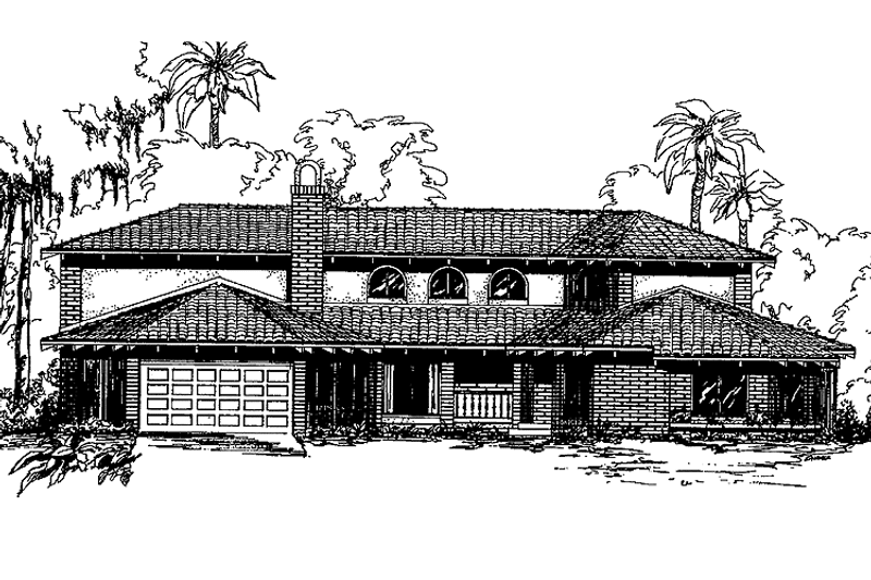 Home Plan - Exterior - Front Elevation 3 for Mediterranean House Plan #60-716 - 5 bed, 3 bath
