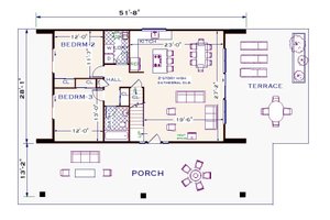 Floor Plan - Main Floor for Cabin House Plan #3-350 - 3 bed, 2 bath