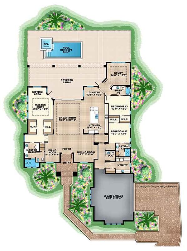 Ranch Style House Plan - 3 Beds 3.5 Baths 3211 Sq/Ft Plan #1017-164 - Floorplans.com