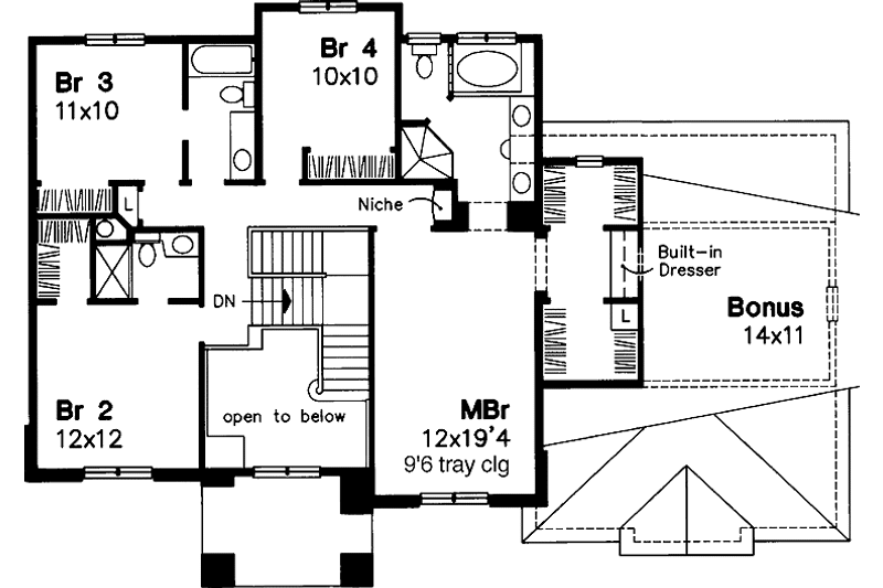 Home Plan - Floor Plan - Upper Floor for Classical House Plan #320-637 - 4 bed, 3.5 bath
