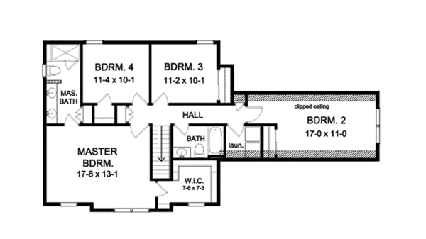 Architectural House Design - Colonial Floor Plan - Upper Floor Plan #1010-122