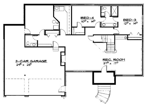 Architectural House Design - Traditional Floor Plan - Lower Floor Plan #308-281