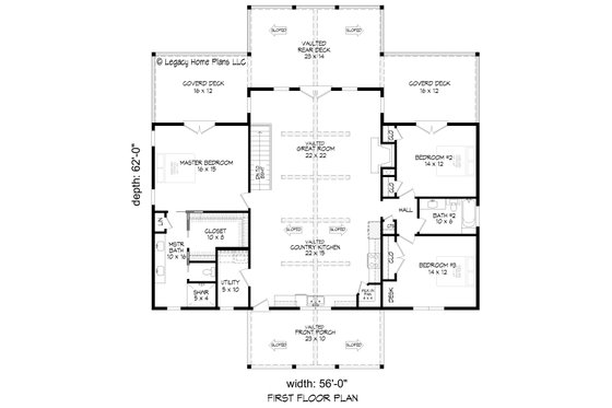 Floor Plan - Main Floor for Southern House Plan #932-955 - 5 bed, 3 bath