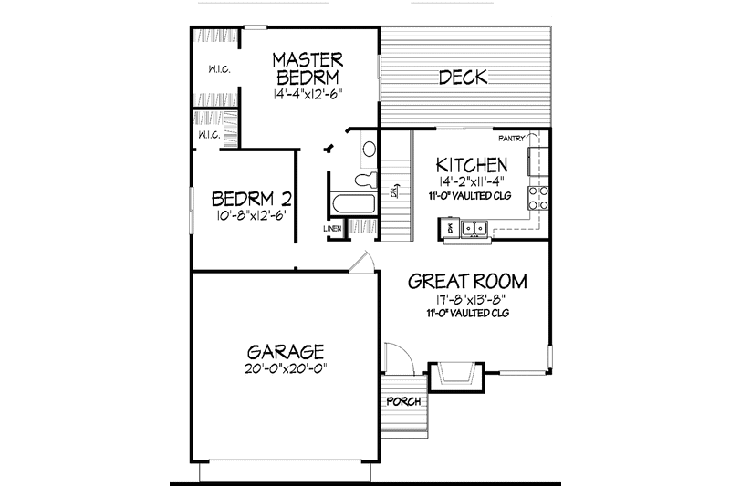 Home Plan - Floor Plan - Main Floor for Ranch House Plan #320-853 - 2 bed, 1 bath