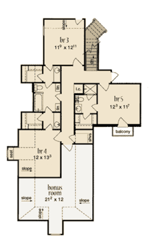 Architectural House Design - European Floor Plan - Upper Floor Plan #36-451