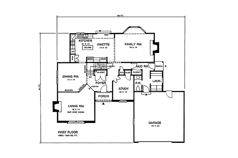 Home Plan - Floor Plan - Main Floor for Traditional House Plan #1001-152 - 4 bed, 2.5 bath