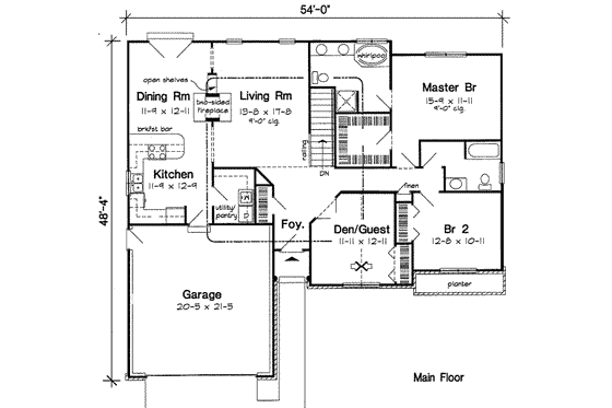 Floor Plan - Main Floor for Traditional House Plan #312-401 - 3 bed, 2 bath