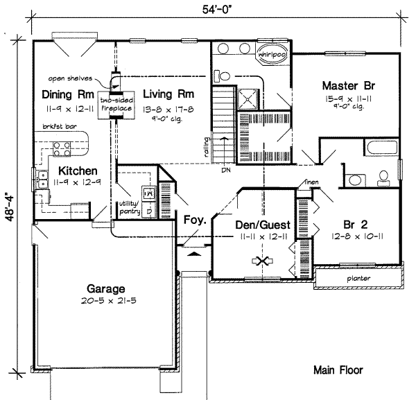 Floor Plan - Main Floor for Traditional House Plan #312-401 - 3 bed, 2 bath