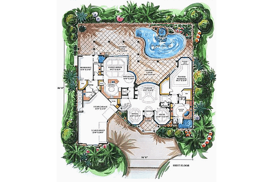 Floor Plan - Main Floor for Mediterranean House Plan #27-268 - 4 bed, 4.5 bath