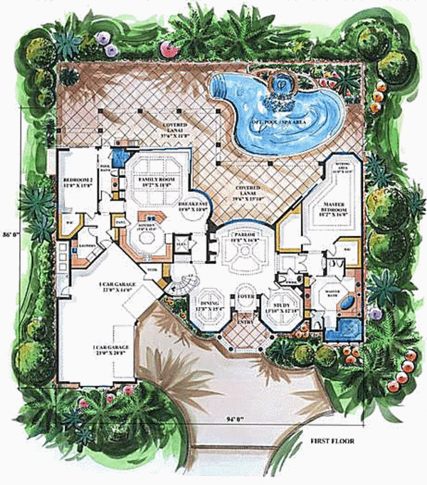 Mediterranean Floor Plan - Main Floor Plan #27-268