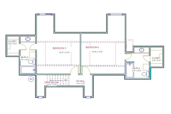 Floor Plan - Upper Floor for European House Plan #408-105 - 4 bed, 4.5 bath