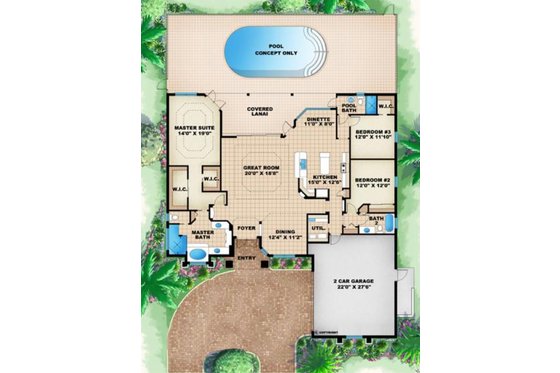 Floor Plan - Main Floor for Mediterranean House Plan #27-505 - 3 bed, 3 bath