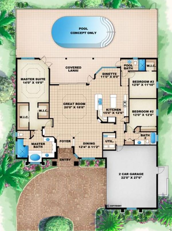 Mediterranean Floor Plan - Main Floor Plan #27-505
