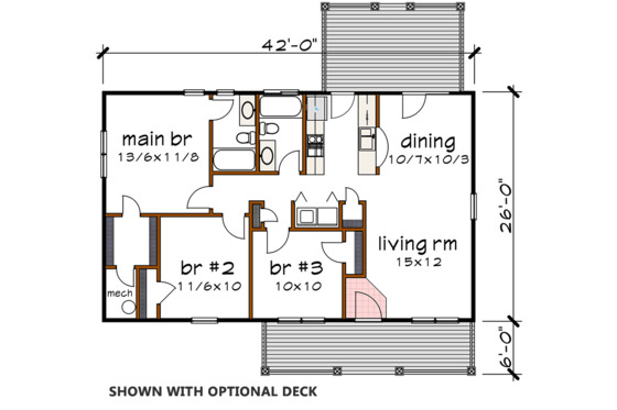 Floor Plan - Main Floor 1 for Country House Plan #79-118 - 3 bed, 2 bath