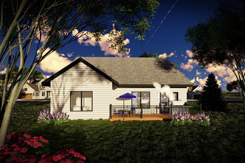 House Blueprint - Exterior - Rear Elevation for Ranch House Plan #70-1517 - 2 bed, 2 bath