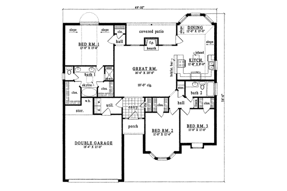 Floor Plan - Main Floor for Traditional House Plan #42-239 - 3 bed, 2 bath