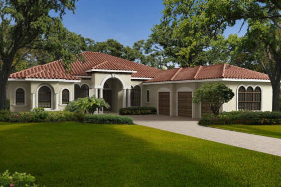 Exterior - Front Elevation for Mediterranean House Plan #420-283 - 5 bed, 6.5 bath