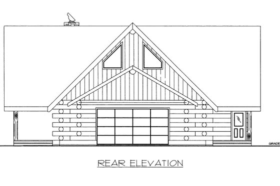 Exterior - Rear Elevation for Log House Plan #117-503 - 3 bed, 2 bath