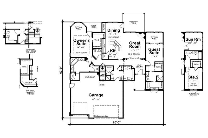 Architectural House Design - Floor Plan - Main Floor for European House Plan #20-2079 - 2 bed, 2.5 bath