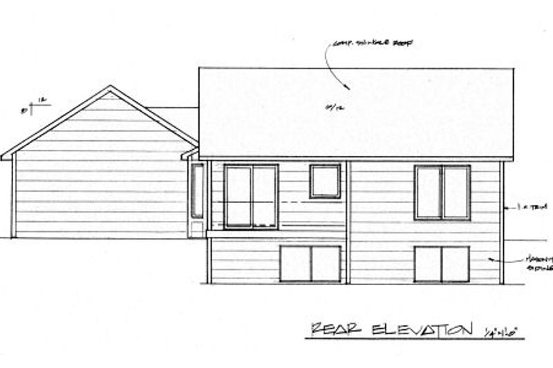 House Blueprint - Exterior - Rear Elevation for Craftsman House Plan #58-185 - 2 bed, 1 bath