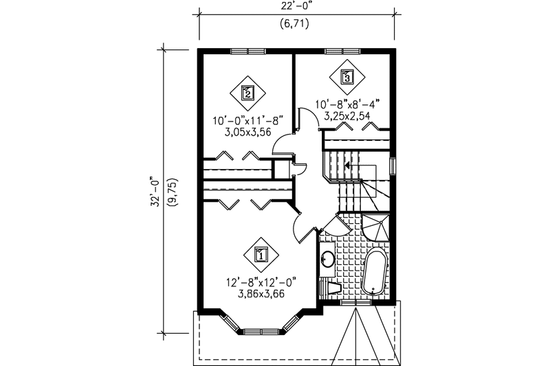 House Blueprint - Floor Plan - Upper Floor for Victorian House Plan #25-201 - 3 bed, 1.5 bath