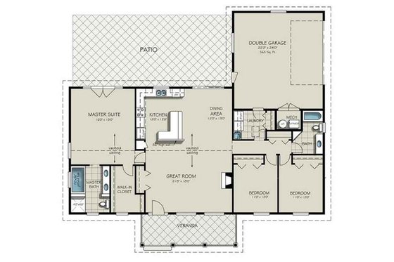 Floor Plan - Main Floor for Ranch House Plan #18-9545 - 3 bed, 2 bath