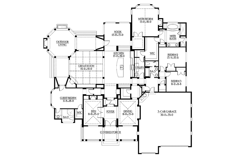 House Design - Floor Plan - Main Floor for Craftsman House Plan #132-278 - 4 bed, 3 bath