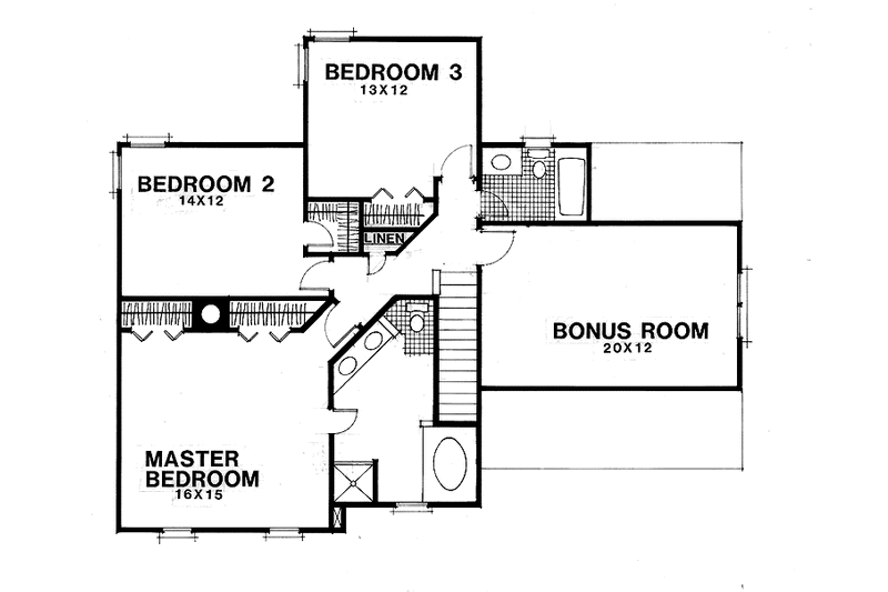 Architectural House Design - Floor Plan - Upper Floor for Colonial House Plan #56-665 - 3 bed, 2.5 bath