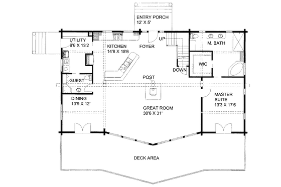Floor Plan - Main Floor for Log House Plan #117-599 - 3 bed, 3 bath