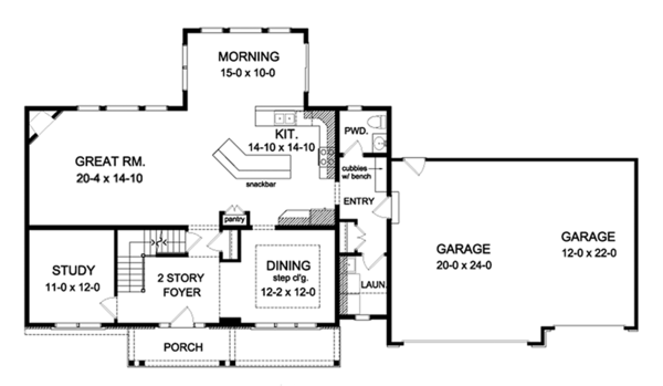 Architectural House Design - Colonial Floor Plan - Main Floor Plan #1010-162