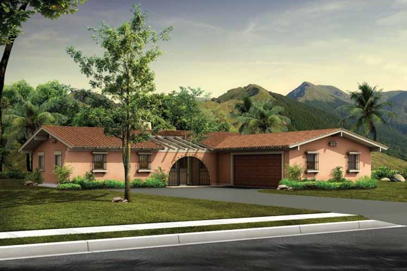 House Blueprint - Exterior - Front Elevation 3 for Adobe / Southwestern House Plan #72-599 - 3 bed, 2.5 bath