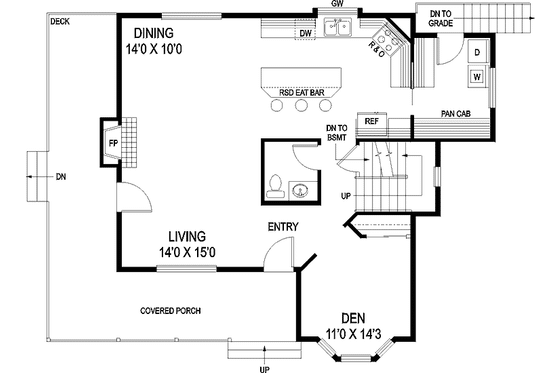 Floor Plan - Main Floor for Traditional House Plan #60-1009 - 3 bed, 2.5 bath