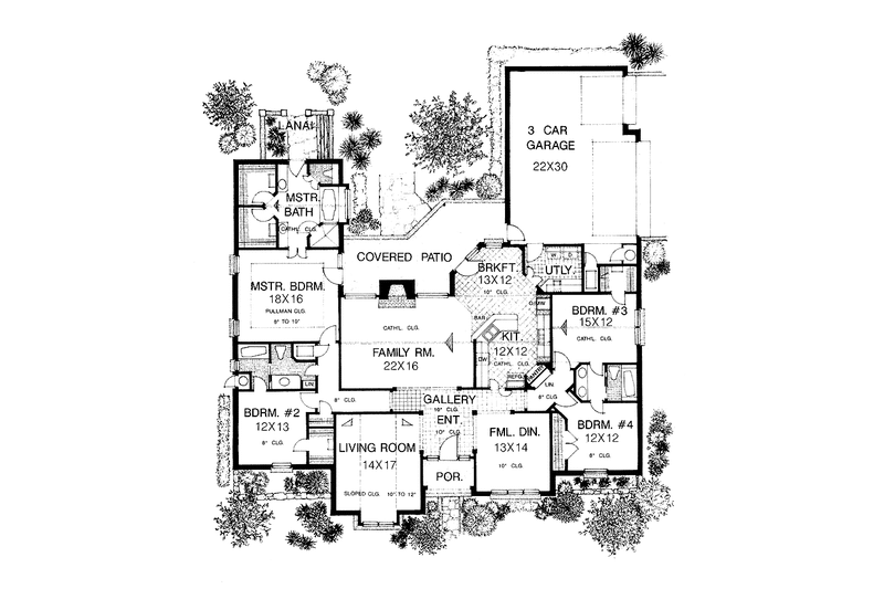 House Blueprint - Floor Plan - Main Floor for European House Plan #310-1000 - 4 bed, 3 bath