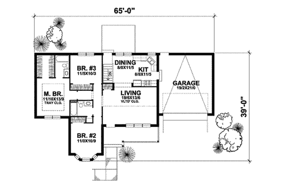 Floor Plan - Main Floor for Traditional House Plan #50-286 - 3 bed, 2 bath