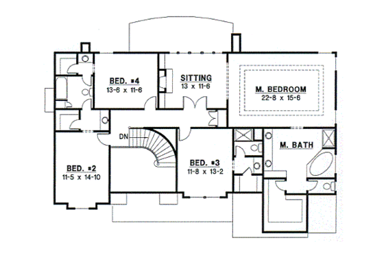 Floor Plan - Upper Floor for Traditional House Plan #67-580 - 4 bed, 3.5 bath