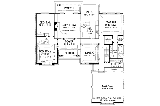 Floor Plan - Main Floor for Ranch House Plan #929-523 - 3 bed, 2 bath