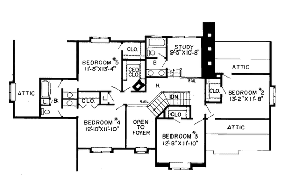 Floor Plan - Upper Floor for European House Plan #312-773 - 5 bed, 4 bath