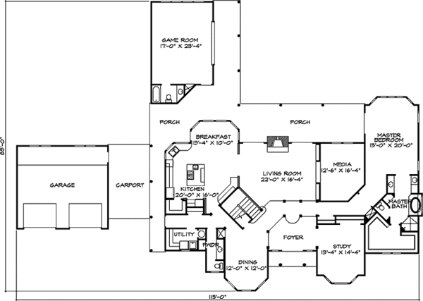 Architectural House Design - European Floor Plan - Main Floor Plan #140-184