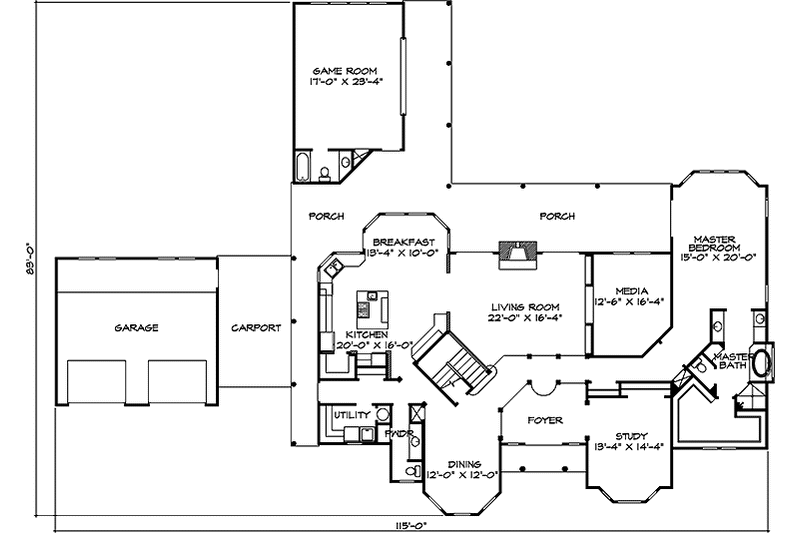 House Blueprint - Floor Plan - Main Floor for European House Plan #140-184 - 4 bed, 4.5 bath