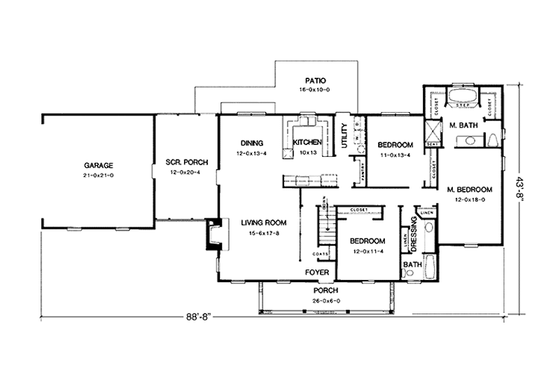 Dream House Plan - Floor Plan - Main Floor for Ranch House Plan #10-270 - 3 bed, 2 bath