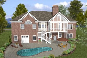Exterior - Rear Elevation for Ranch House Plan #56-574 - 4 bed, 3.5 bath