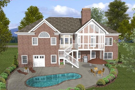 Exterior - Rear Elevation for Ranch House Plan #56-574 - 4 bed, 3.5 bath