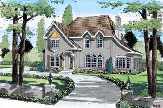 Exterior - Front Elevation for European House Plan #312-468 - 4 bed, 3.5 bath